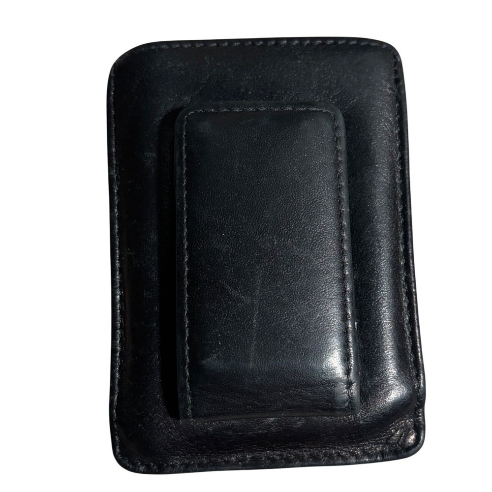 Bosca Mens Black Leather Magnetic Money Clip Card Case Wallet Slim Minimalist